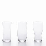 image of three large ishizuka beer glasses in a row 