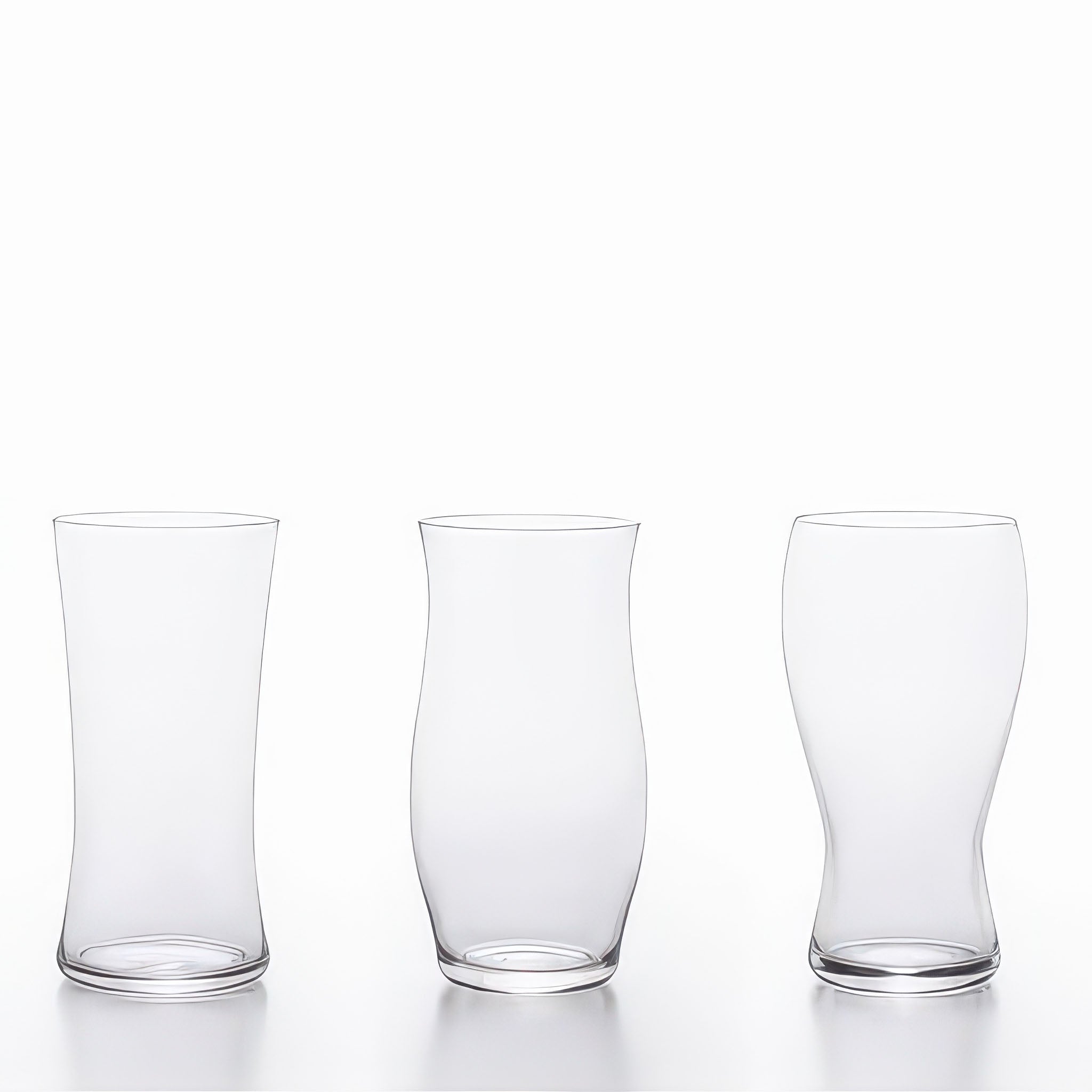 image of three large ishizuka beer glasses in a row 