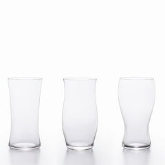 image of three large ishizuka beer glasses in a row 