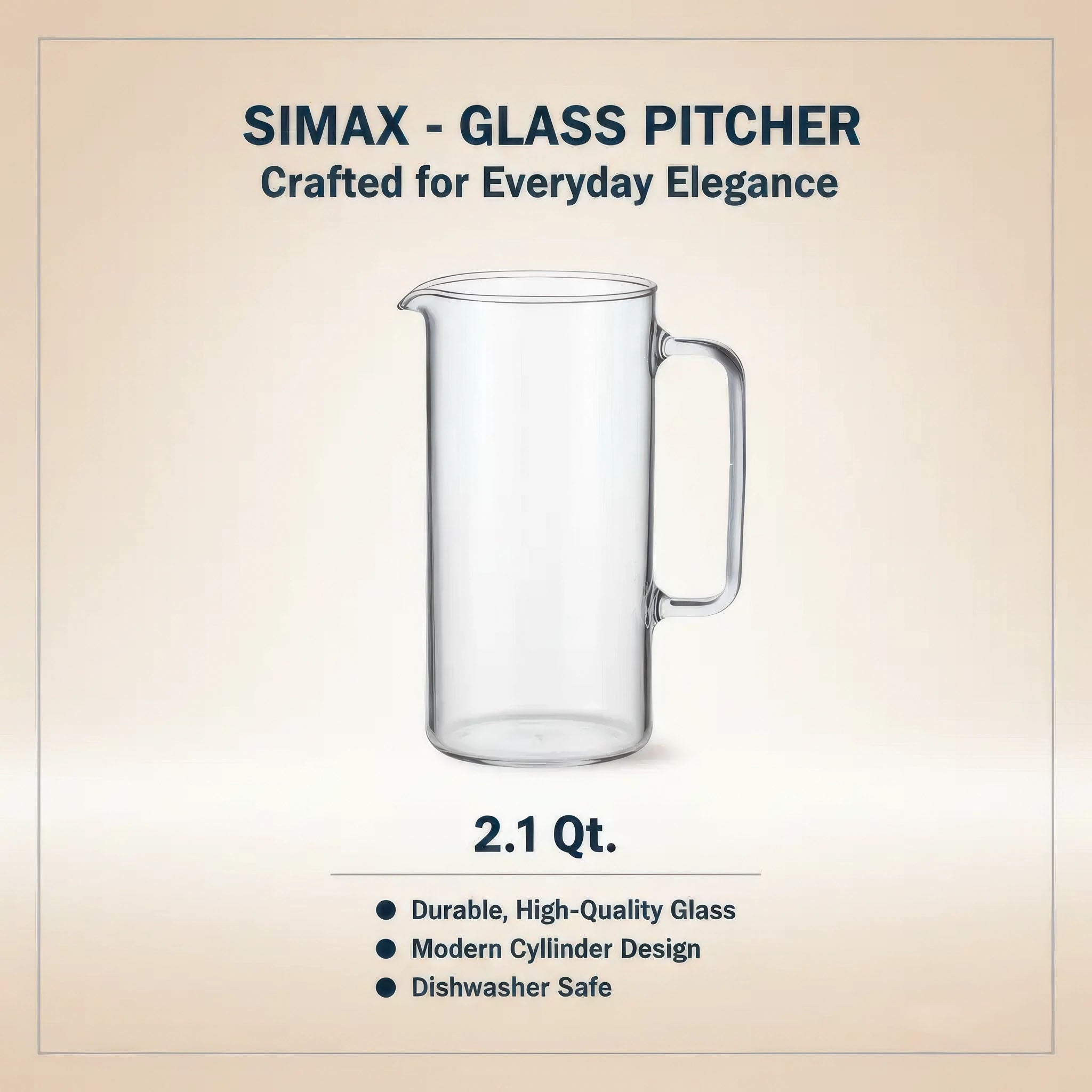Simax Cylinder Glass Pitcher, 2.1 Qt
