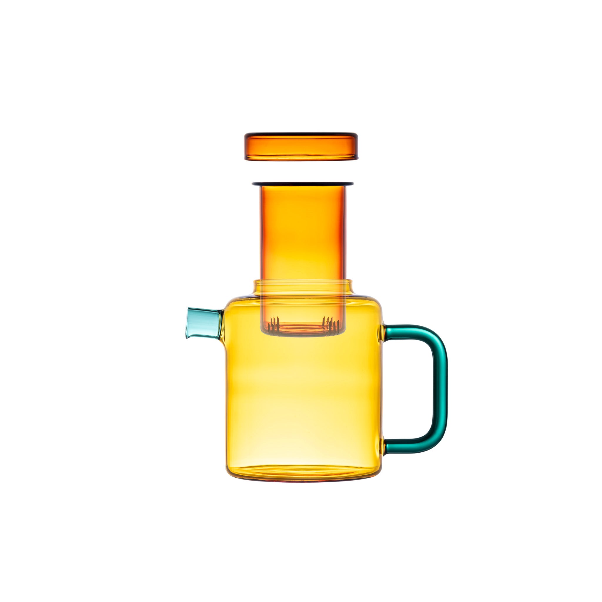 Image of MAHO Sensory's Cha Pot Teal Toffee with top lid open and strainer pulled out