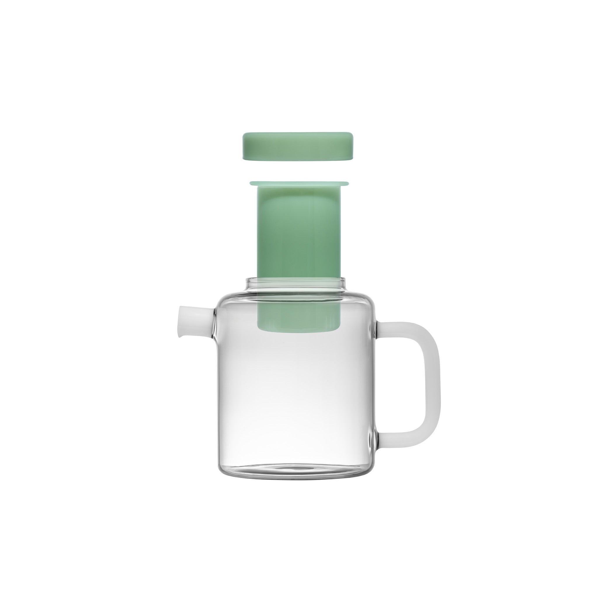 Image of MAHO Sensory's Cha Pot White Wasabi with top lid open and strainer pulled out