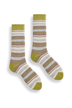 image of lisa b socks mens stripe wool cashmere crewsocks green apple color