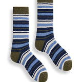 image of lisa b socks mens stripe wool cashmere crewsocks olive color