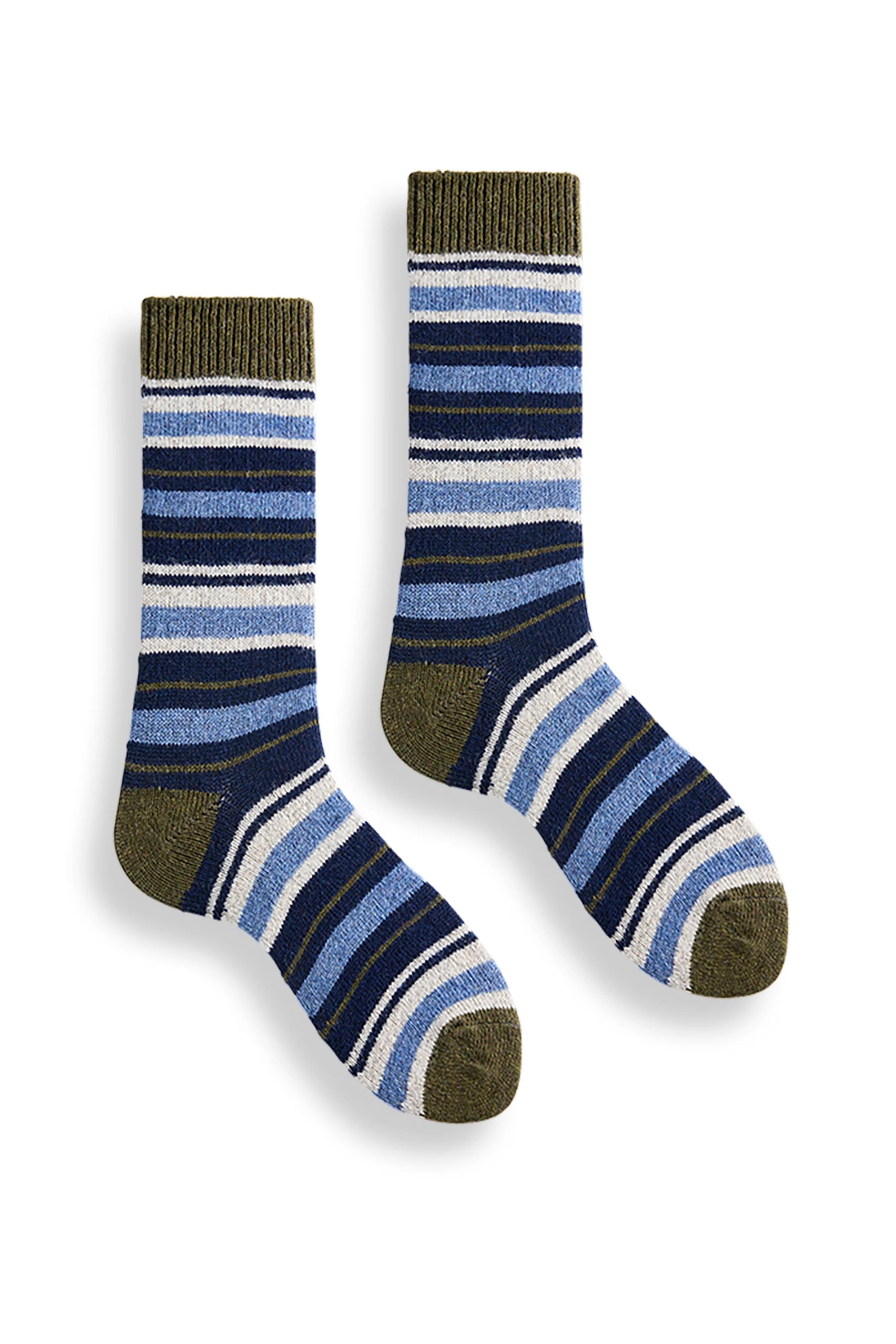 image of lisa b socks mens stripe wool cashmere crewsocks olive color