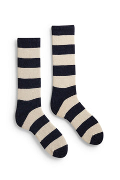 image of lisa b socks mens rugby stripe wool cashmere crewsocks navy color