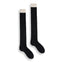 image of lisa b socks womens creme top ribbed knee high socks black color