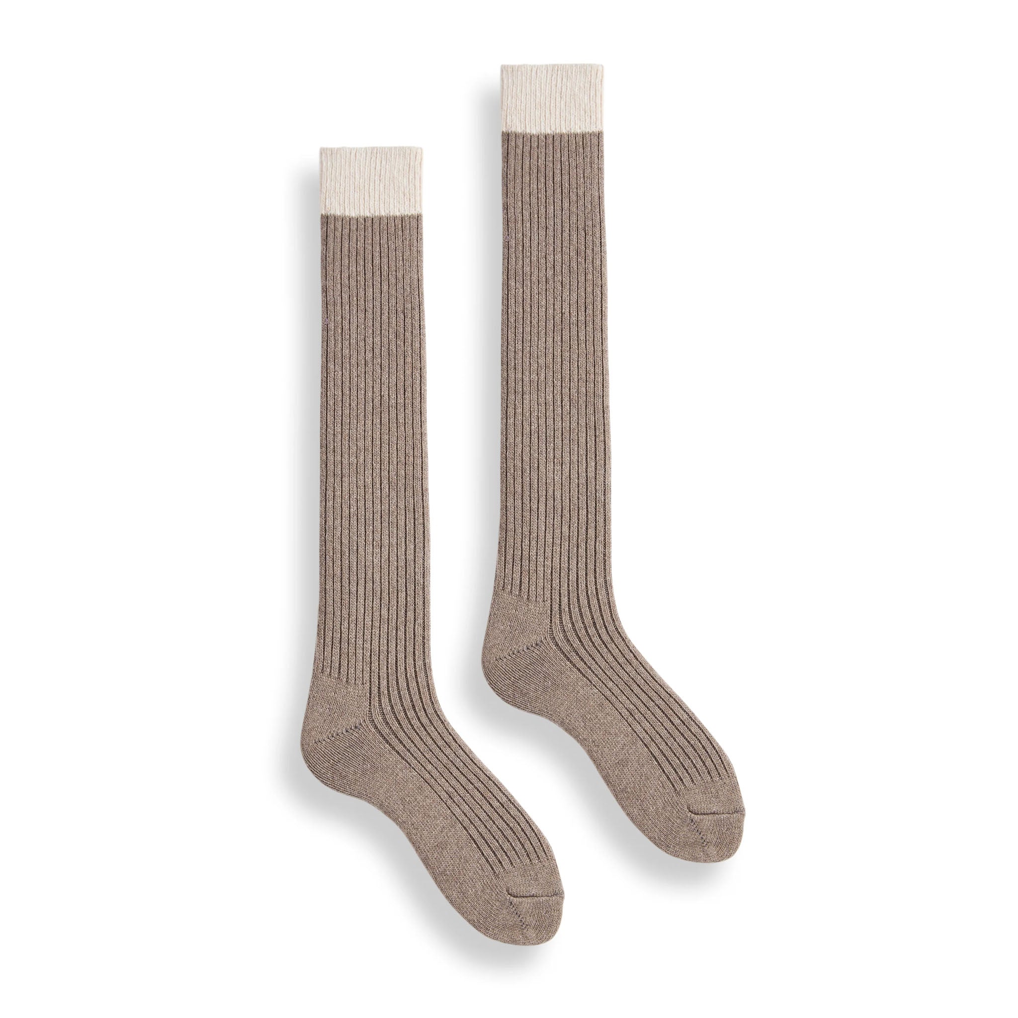 image of lisa b socks womens creme top ribbed knee high socks mushroom color