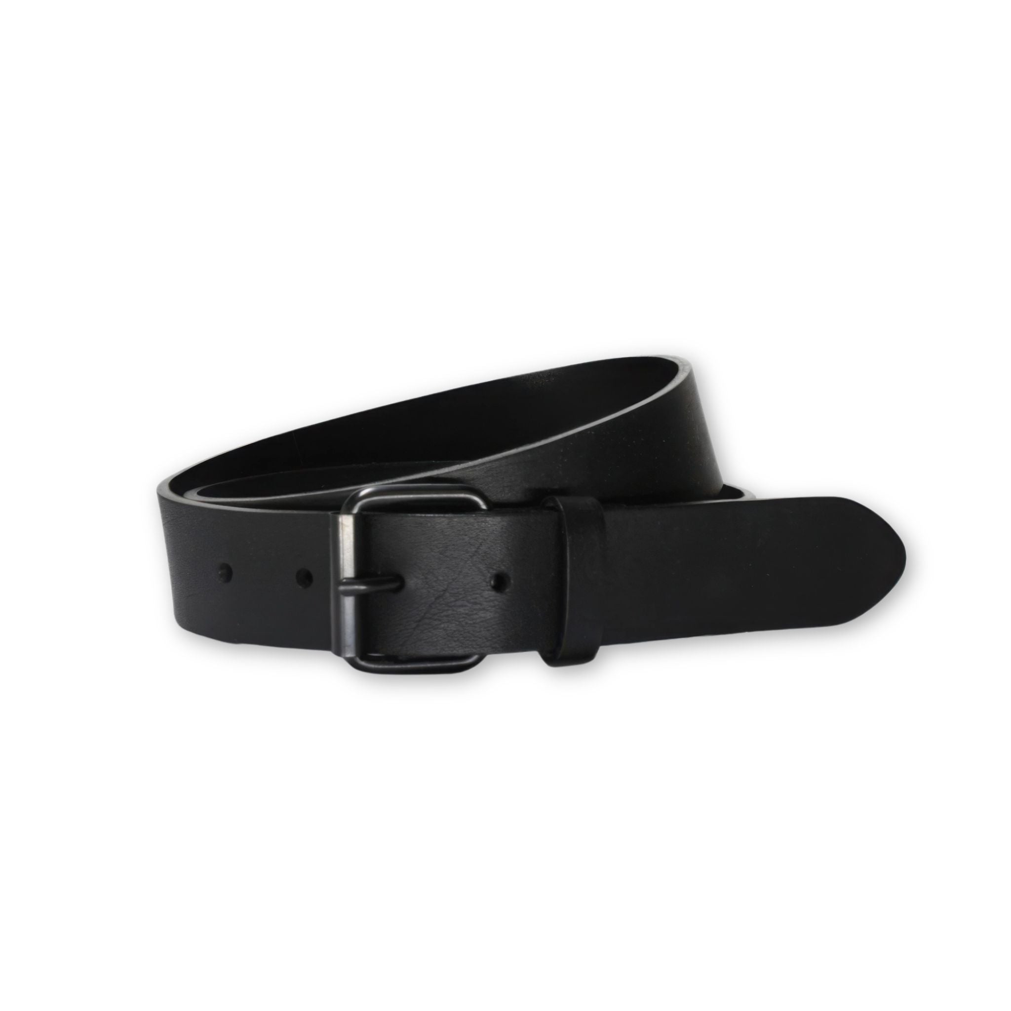 Black leather belt on a white background