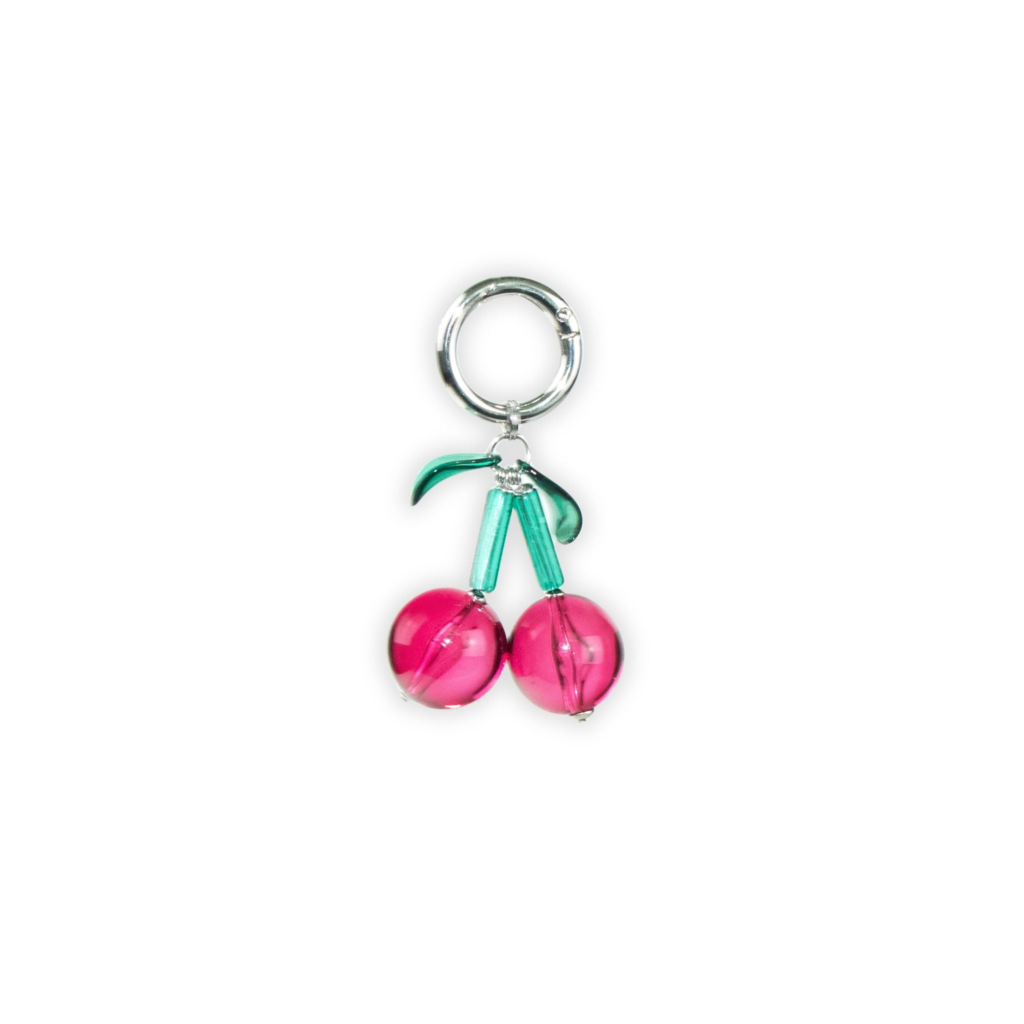 Keychain with pink cherries on a white background
