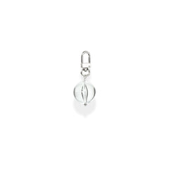 Silver charm with a round clear ball design on a white background