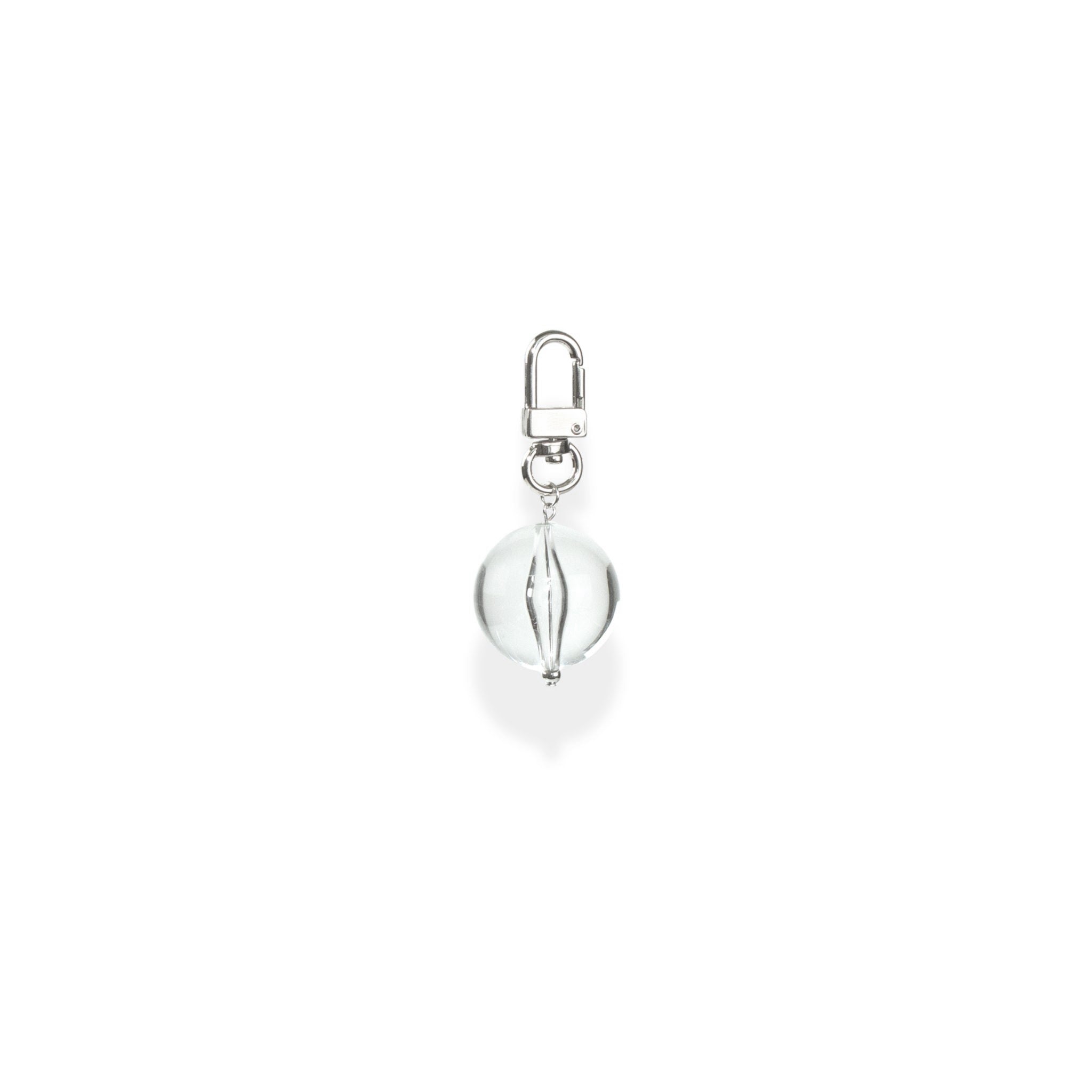 Silver charm with a round clear ball design on a white background