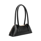 Angled view of the Dakota recycled vegan shoulder bag in black