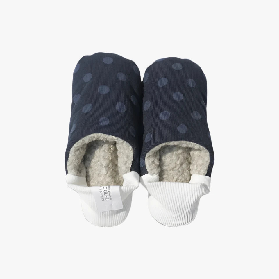 image of merippa slippers dark Corduroy polka dots and Woolly boa design