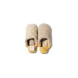 image of merippa slippers Corduroy polka dots and  Woolly boa design one slipper reversed