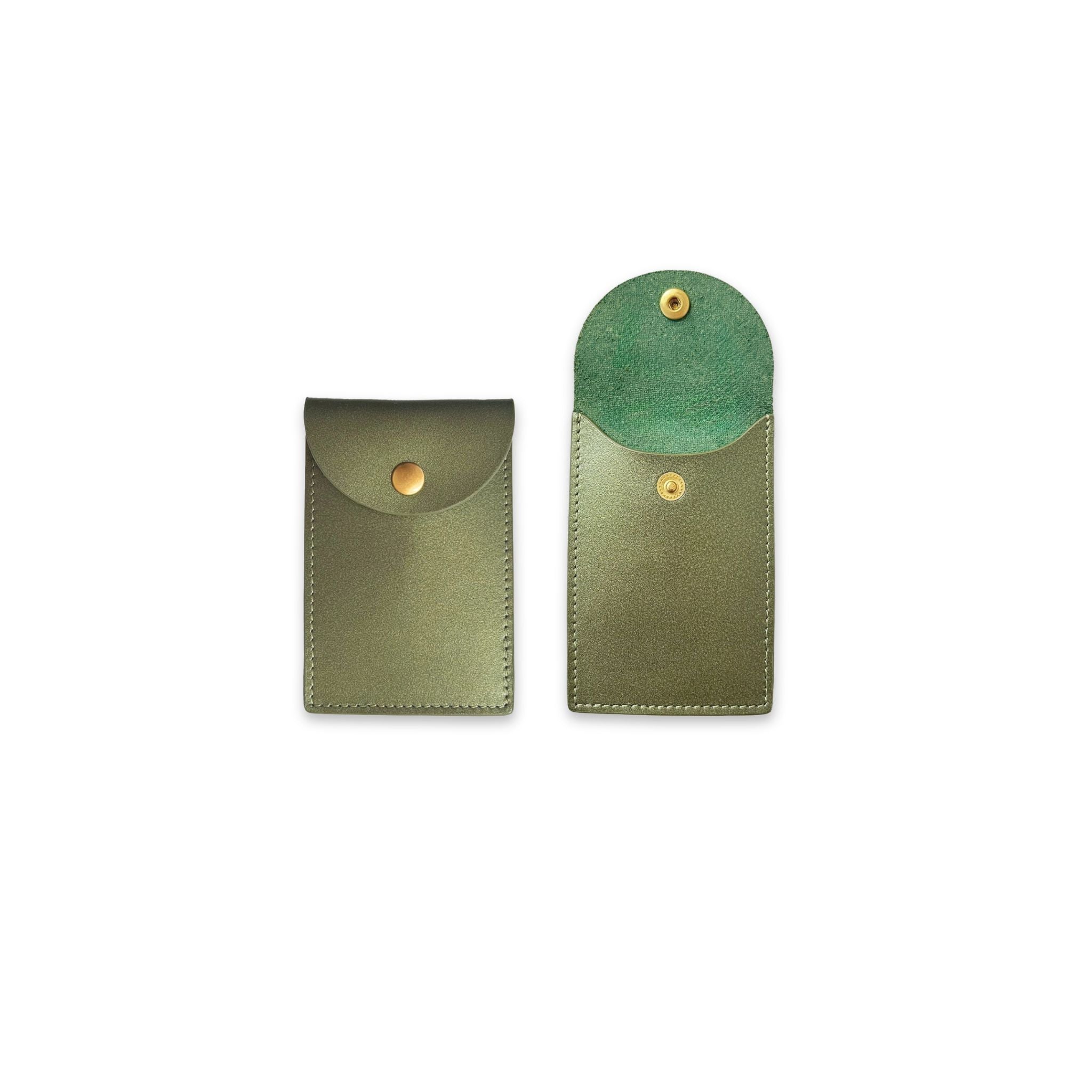 Minor History's The Biggie Credit Card case two side by side one open both in color jade