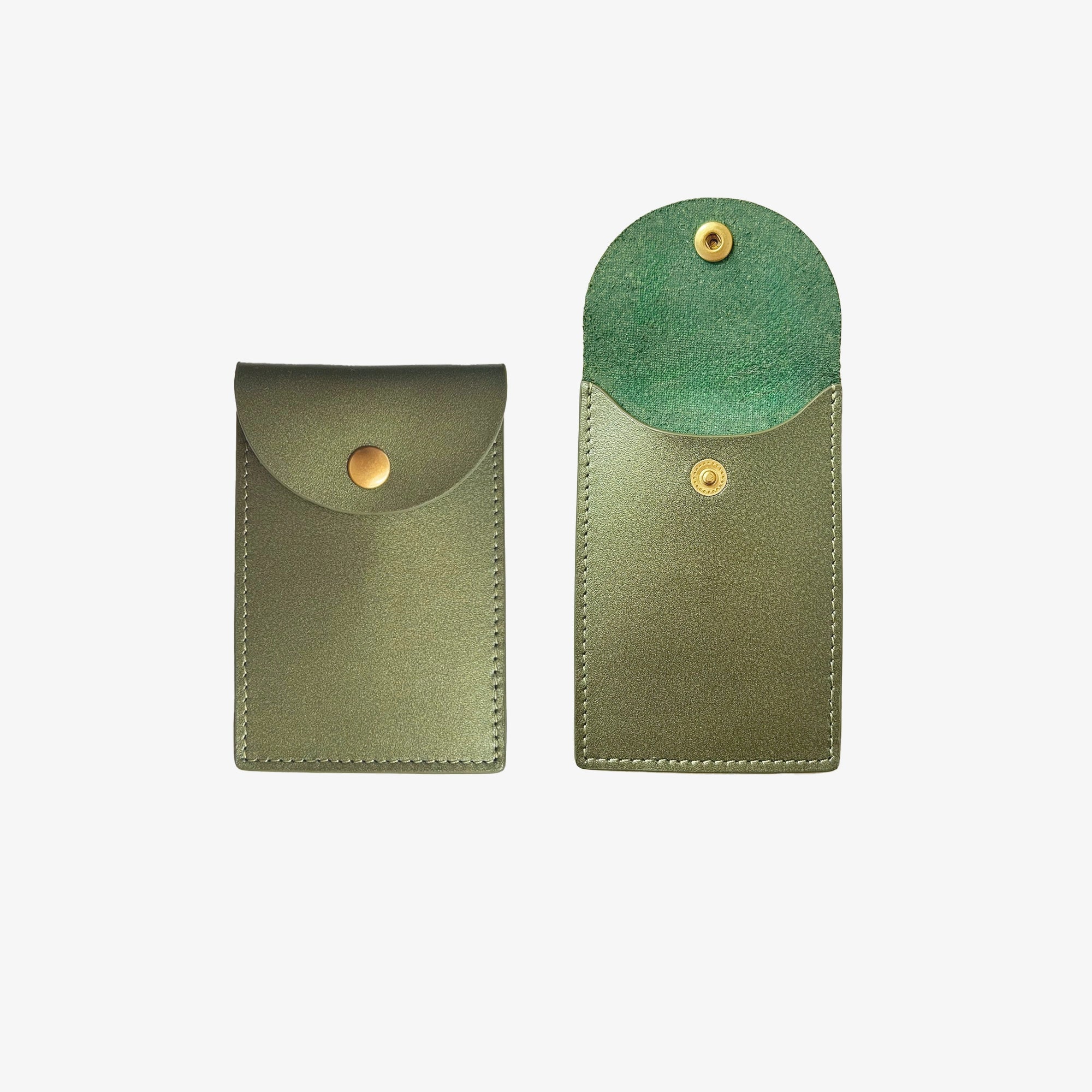 Minor History's The Biggie Credit Card case two side by side one open both in color jade