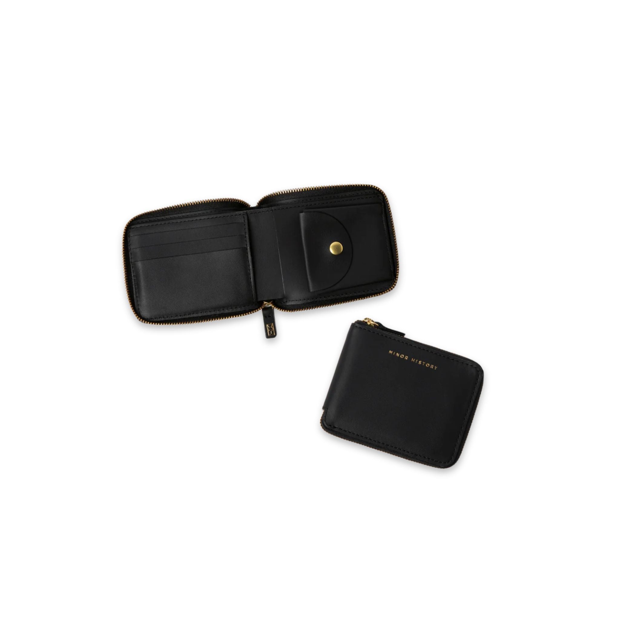 Images of Minor History's The Couple Wallet in black one opened and other image of back