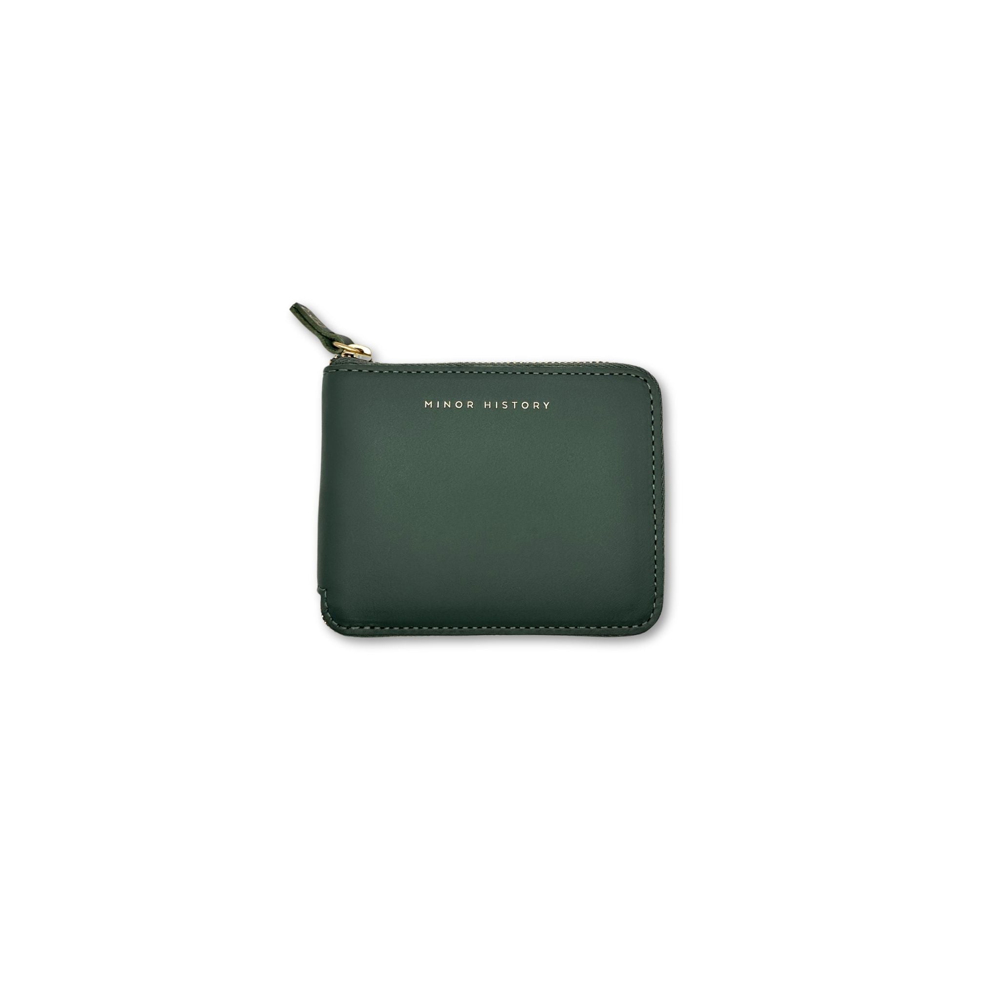 Front view of Minor History's coupe wallet in evergreen