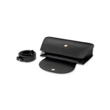 Image of Minor History's The Horizon Crossbody bag in black laying flat open with shoulder straps disconnected and coiled next to bag