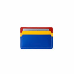 Back view of MoMA recycled card holder open color red, blue, yellow  