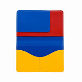 MoMA recycled leather passport holder open color red, blue, yellow