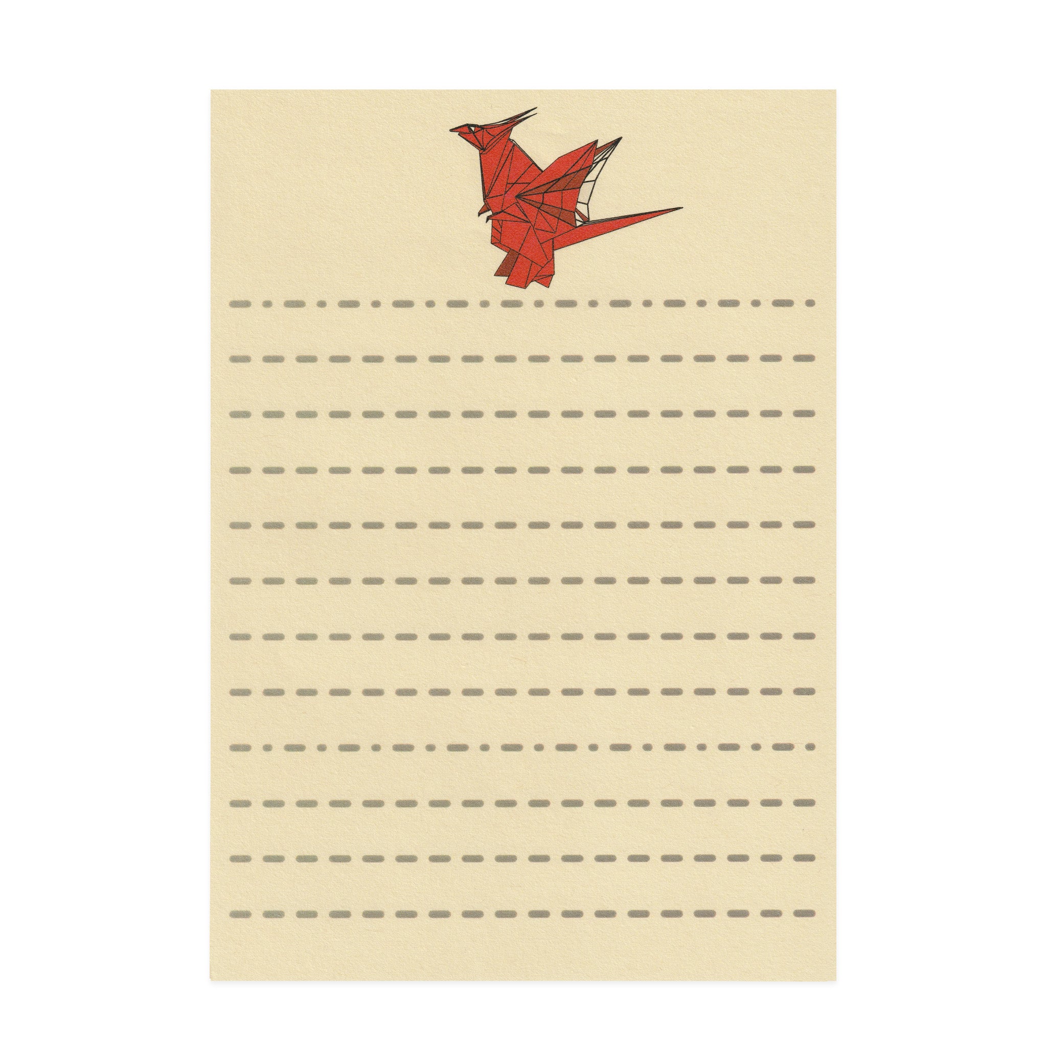 Letterset with dragon-themed design on top corner, beige background with lined paper for origami folding.