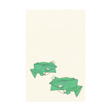 Beige postcard featuring illustration of two origami frogs