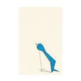 Beige postcard featuring illustration of a blue origami penguin