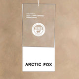 Product tag with 'RWS' certification logo and 'Arctic Fox' text on a brown background