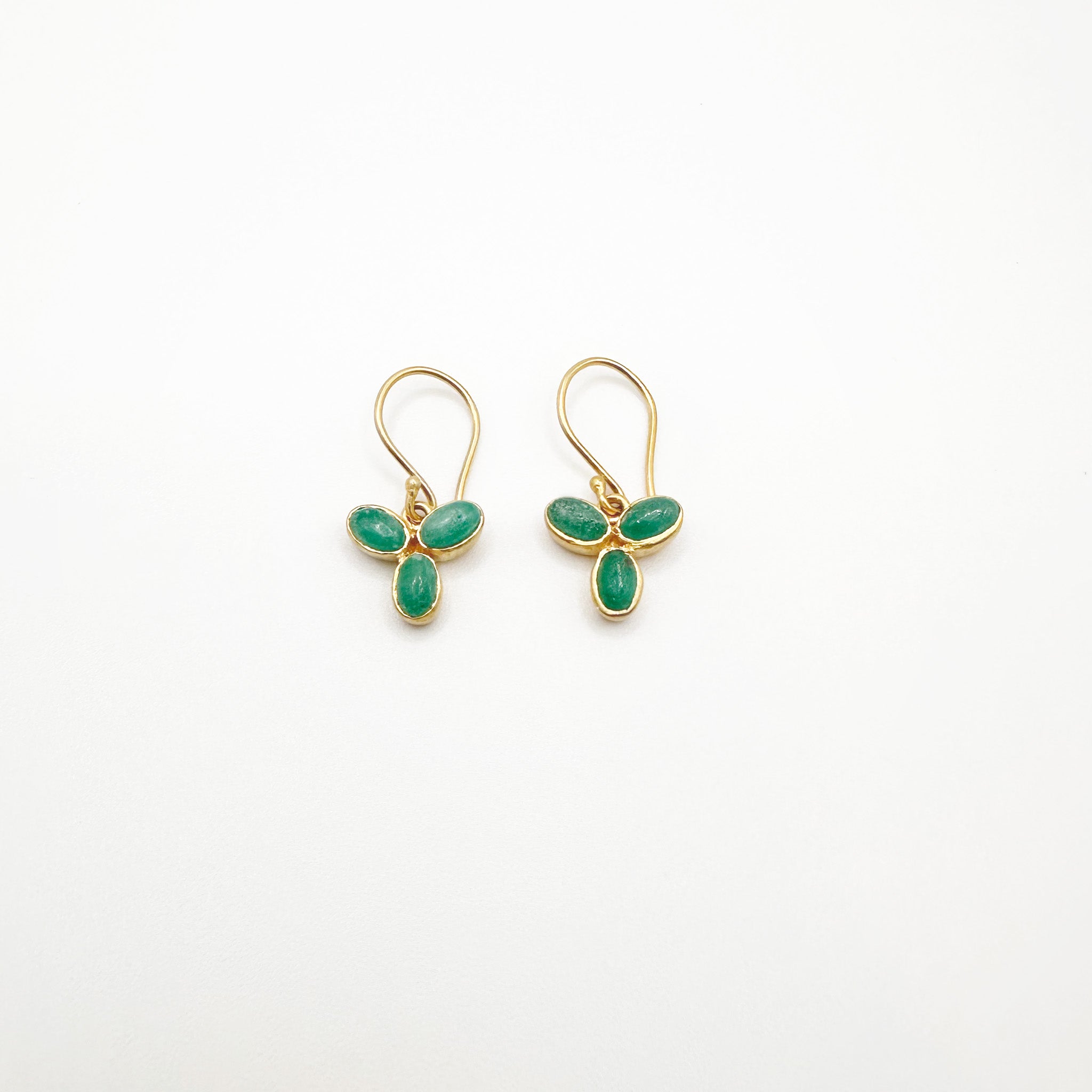 image of two river song earrings florets polished brazilian emerald design 