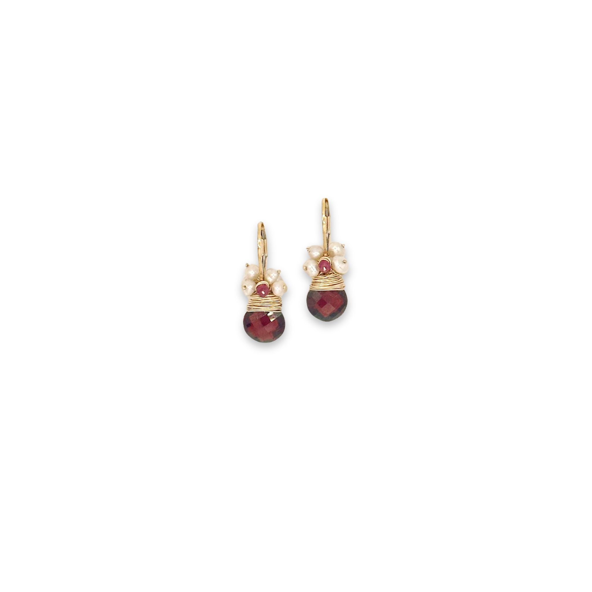 image of two river song earrings regal garnet fringe design