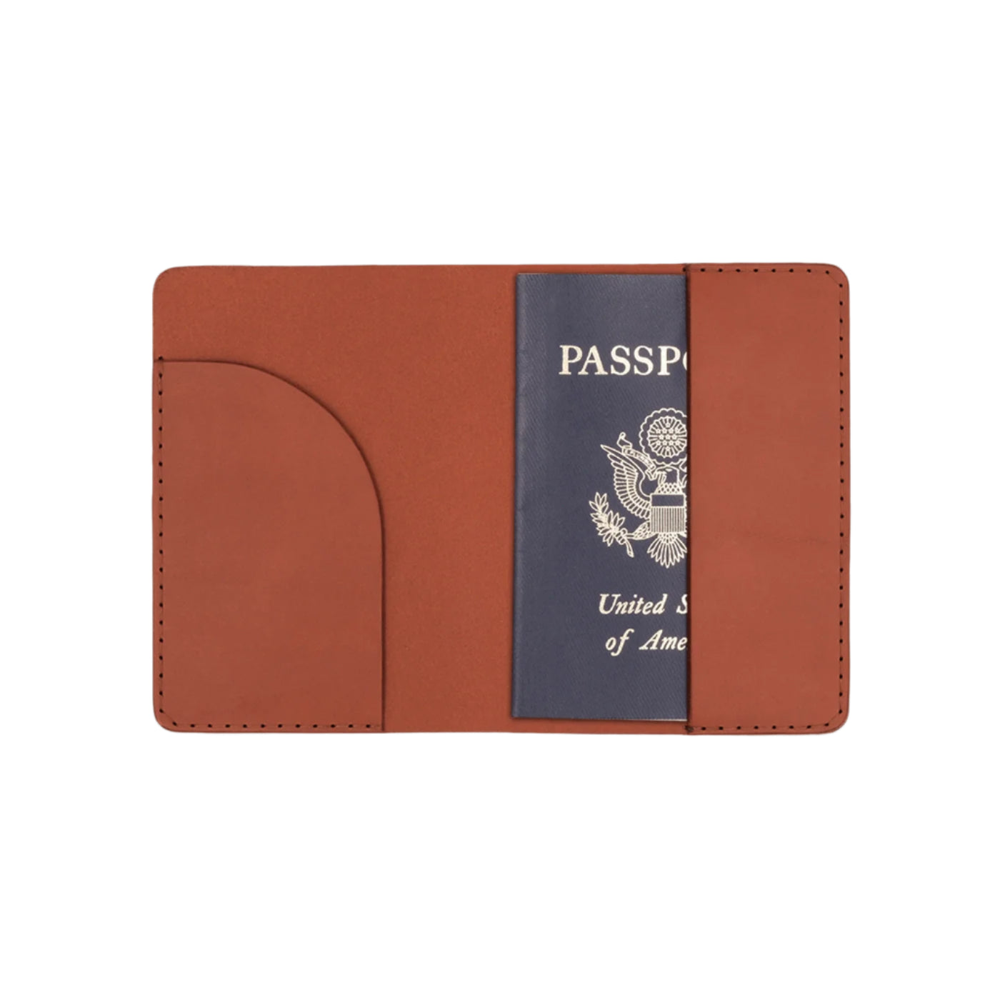 Woolley Made's Passport cover opened full displaying how a passport fits