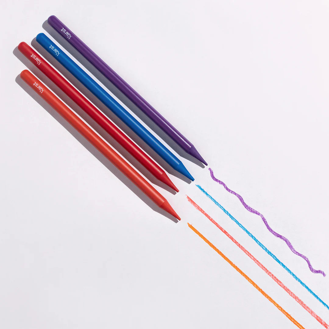 Demonstration of few of the Karst artist pencils with colored lines on a white background