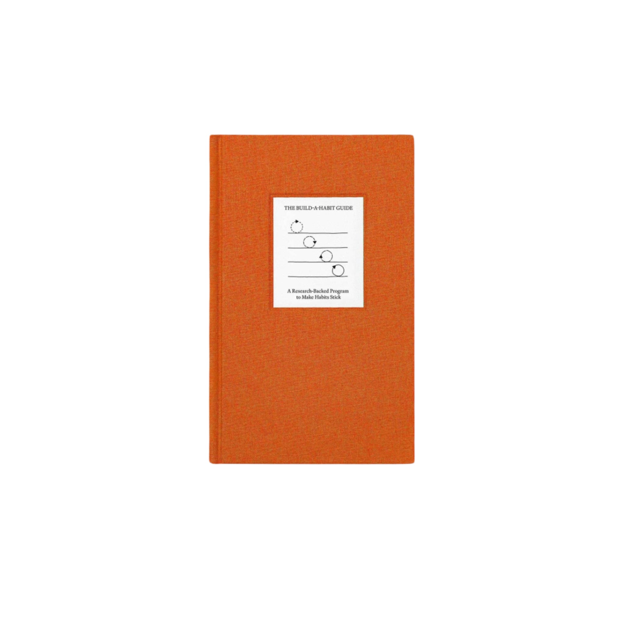 Top view of The Build A Habit Guide by Therapy Notebooks, featuring a linen hardcover with a minimalist stitched patch.