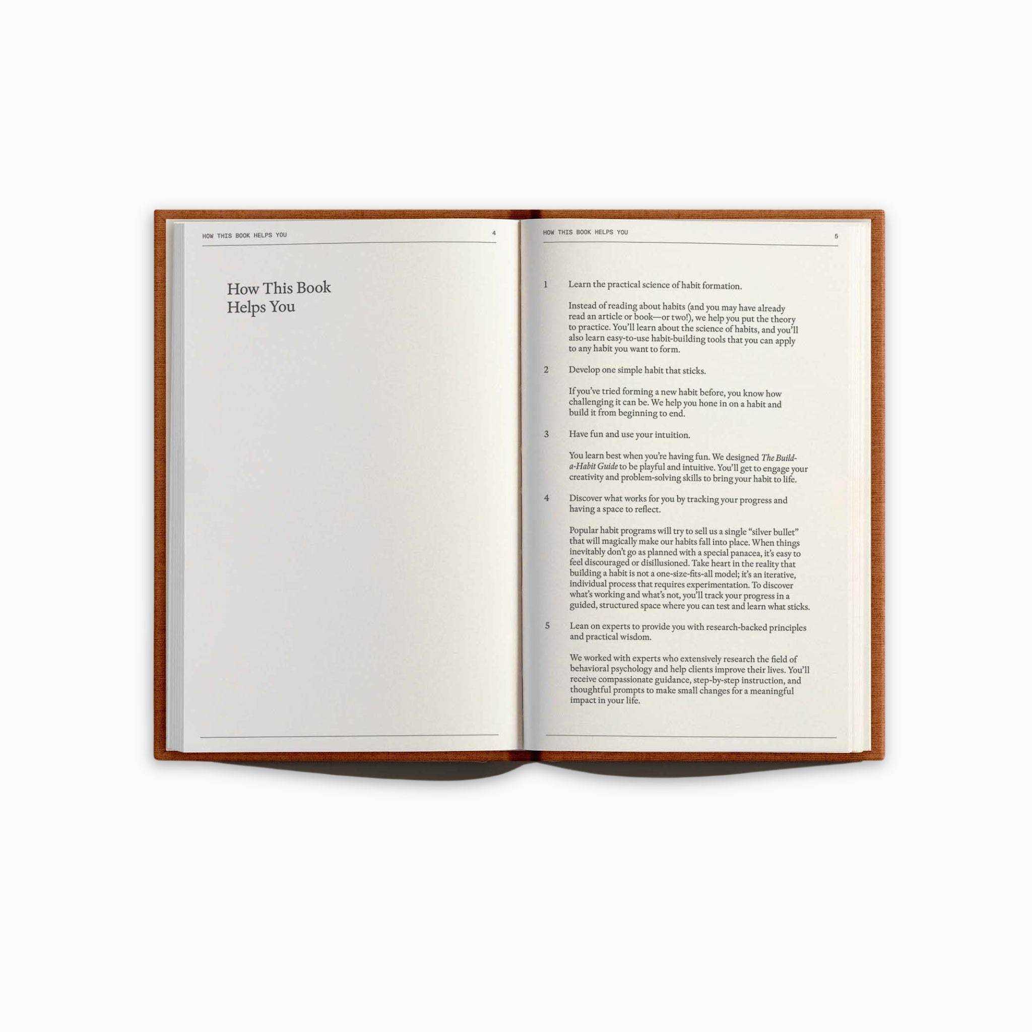 Open spread of Build A Habit Journal by Therapy Notebooks, showing How This Book Helps You