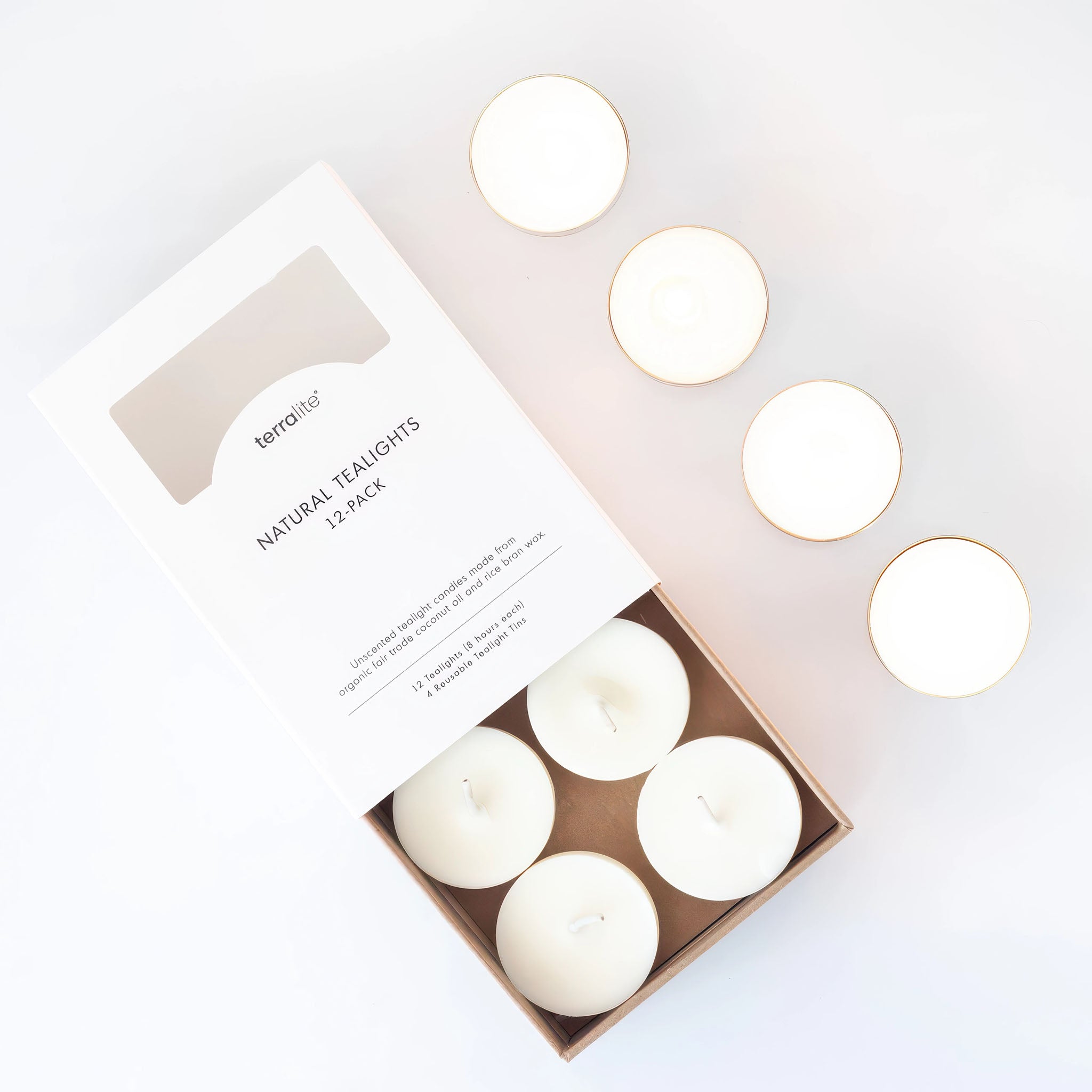 image of terralite tealights next to open box