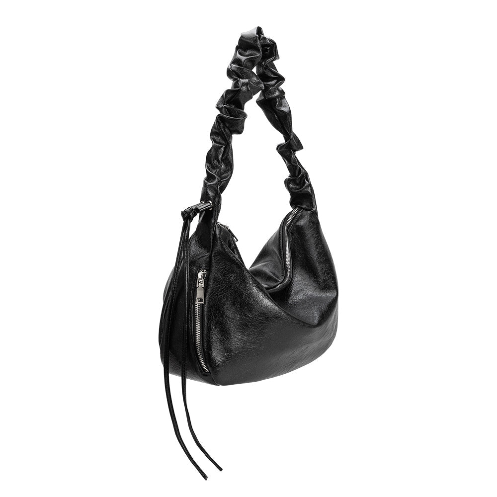 Angled view of Melie Bianco's Reign Shoulder Bag in black