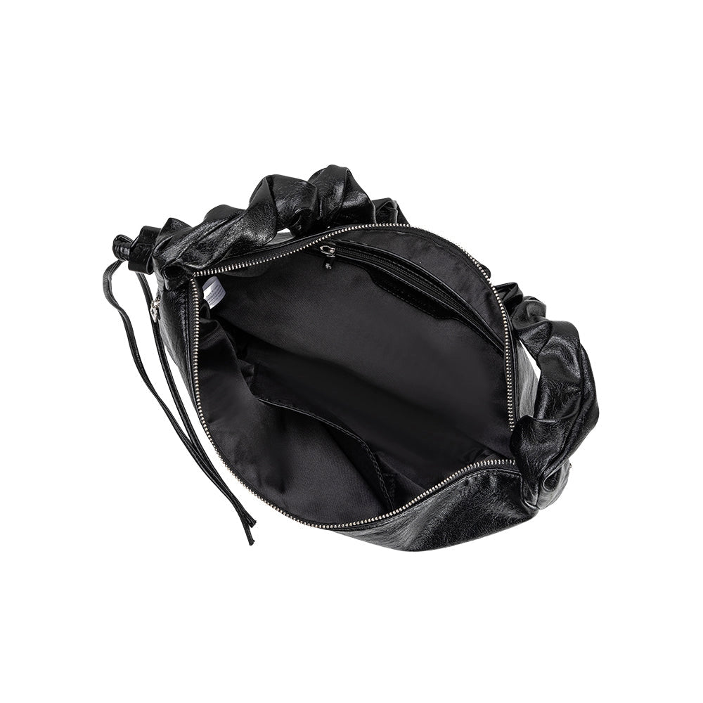 Top inside view of Melie Bianco's Reign Shoulder Bag in black