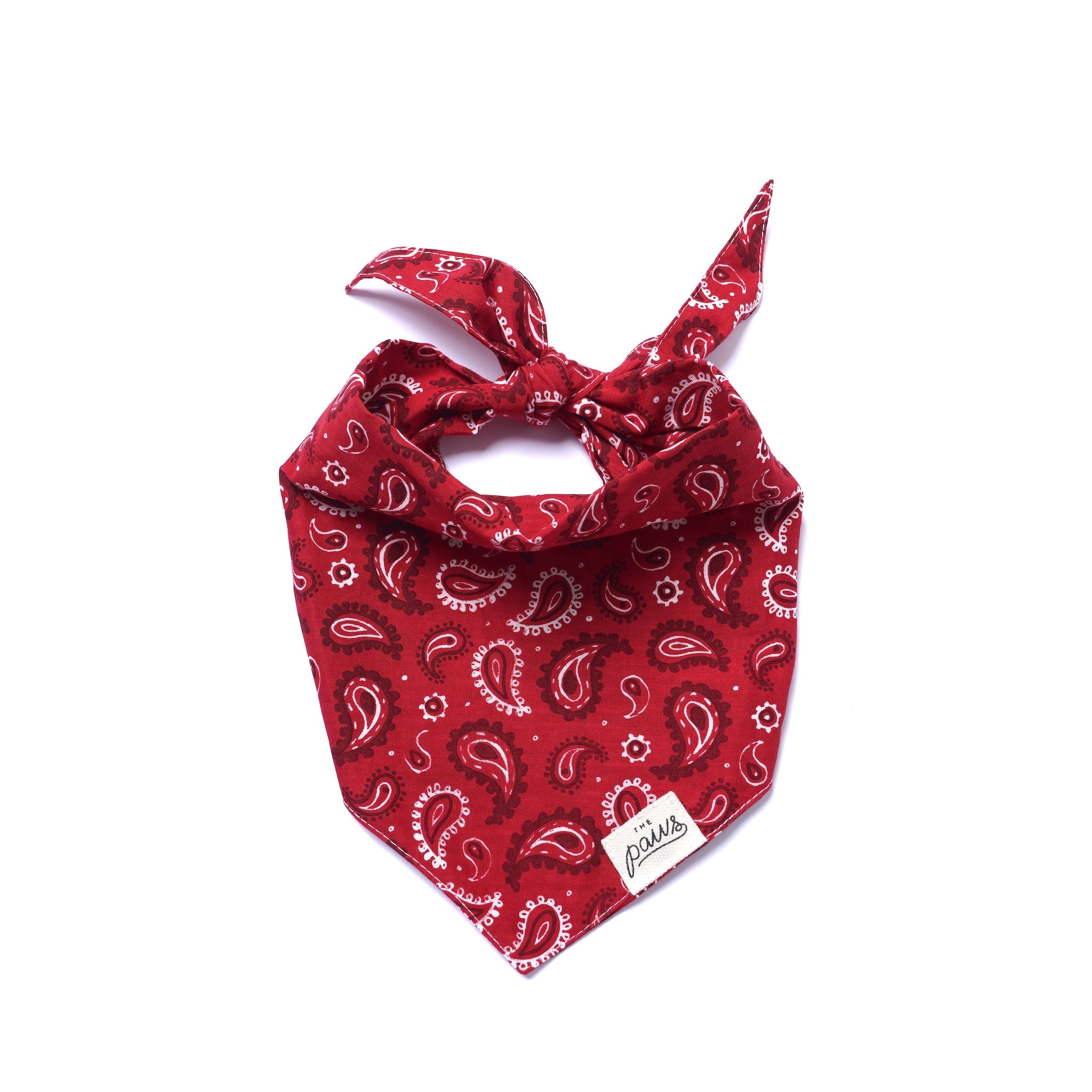 Full view of The Paws bandana style Dallas in red
