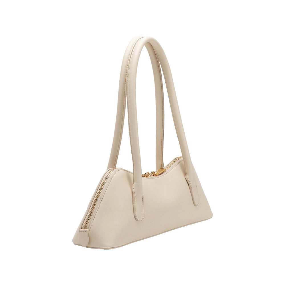 Angled view of the Dakota recycled vegan shoulder bag in ivory