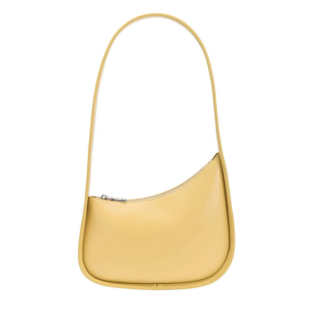 Front full view of the Willow recycled vegan shoulder bag in yellow