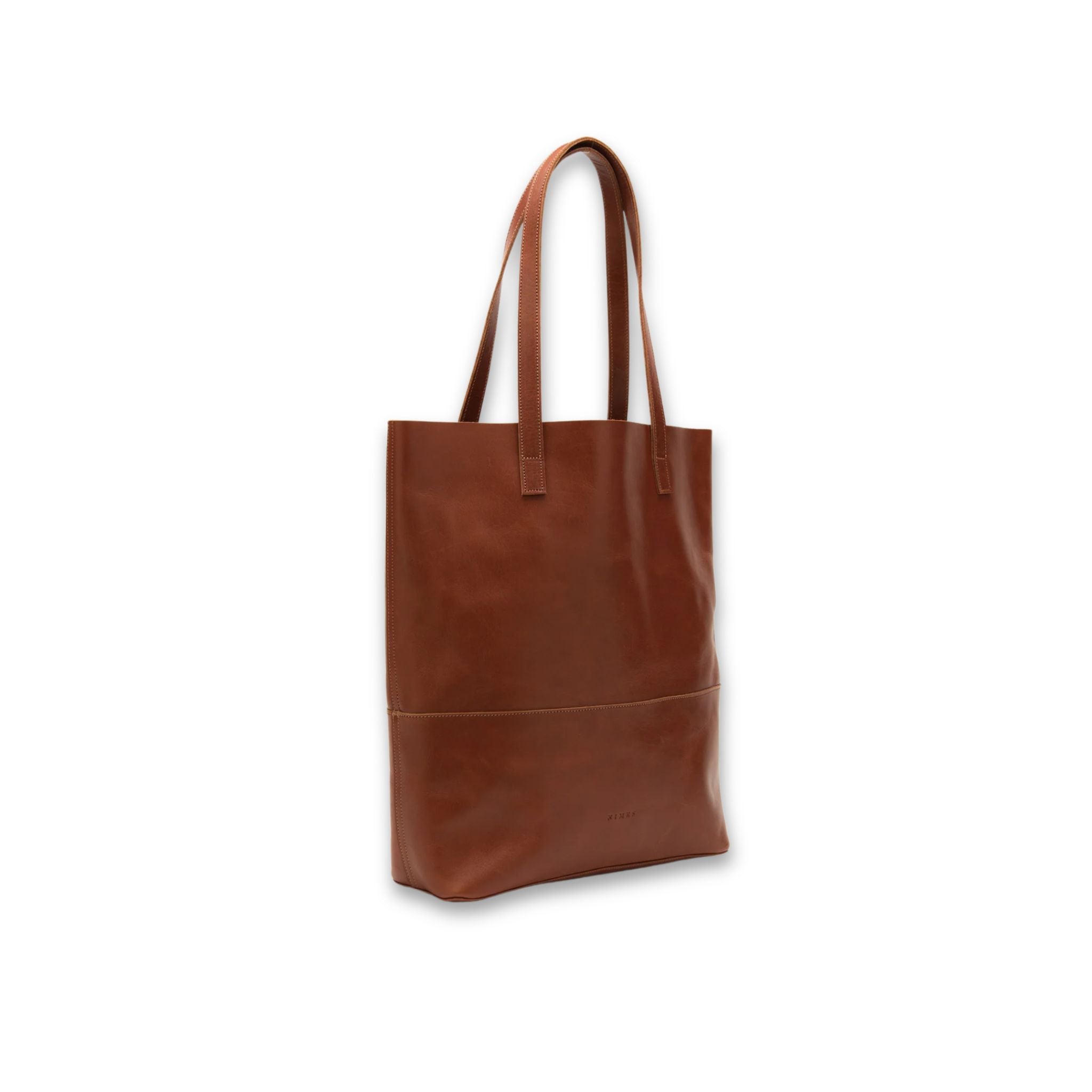 Angled view of the Cabildo Tote in tobacco from Nimes