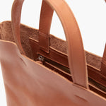 close up image of nimes gorriti bag tobacco color